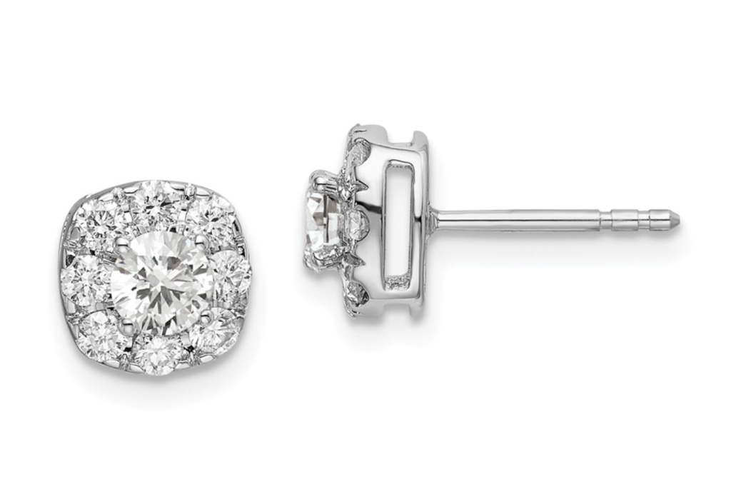 14K White Gold Lab Grown Diamond VS/SI FGH Cushion Halo Earrings